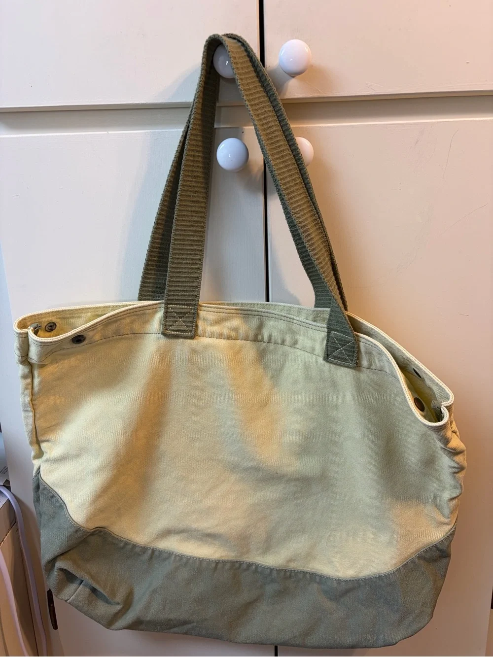 Life Is Good Canvas Daisy Tote - 20x17 Cream and Olive Green